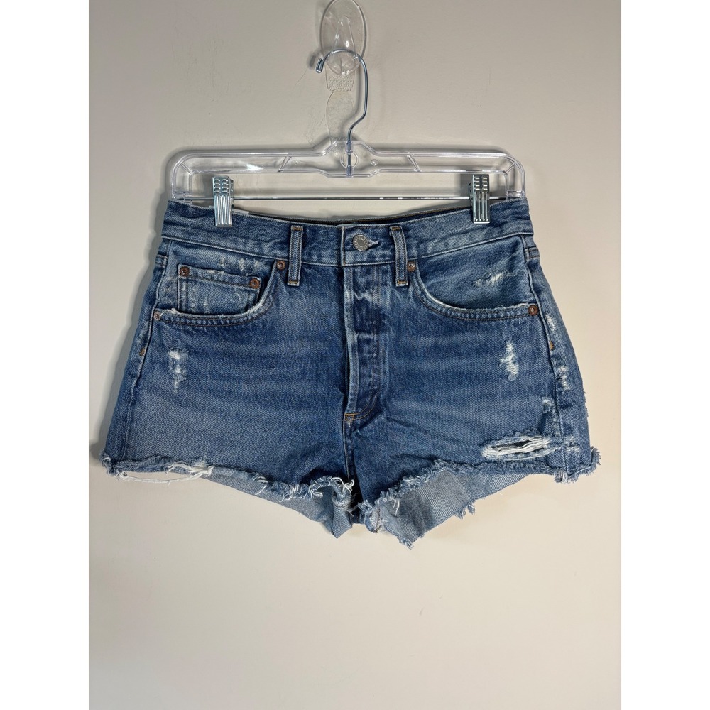 AGOLDE Parker Vintage Cut Off Denim Shorts Blue Distressed 25 A026E-1206 - Picture 2 of 9